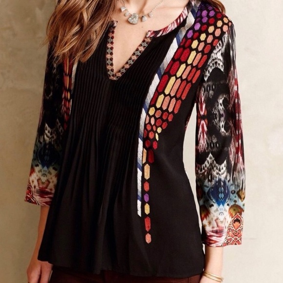 Anthropologie Tops - Anthropologie Ranna Gill Embroidered Peasant Top